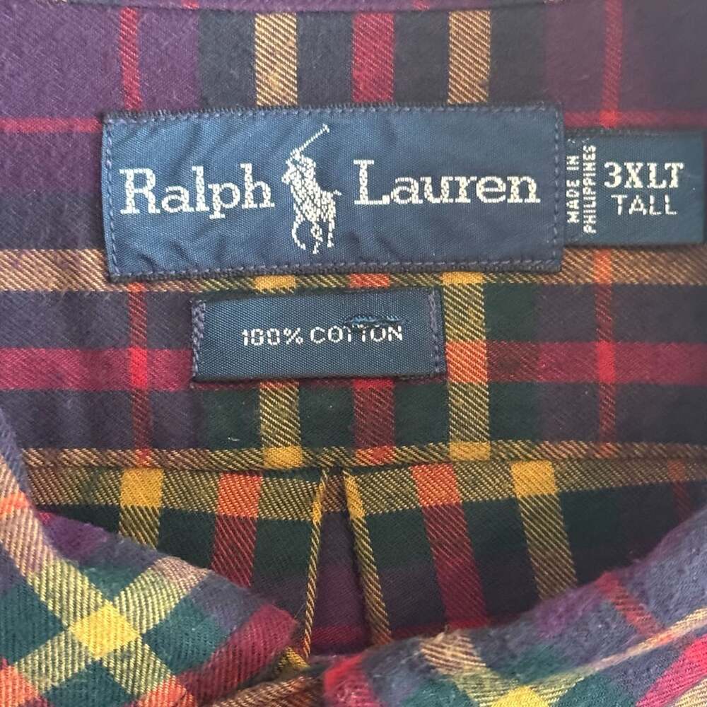 Ralph Lauren 3XLT Tall Plaid Flannel Shirt 100% Cotton Purple Green Red Pony